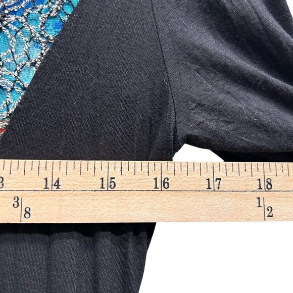 Elysee 26 Tunic Boho Top Black Abstract Cowl Neck 2/3 Sleeve Womens size M - Picture 9 of 12